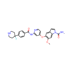 CNC(=O)n1ccc2cc(Oc3ccnc(NC(=O)c4ccc(C5(F)CCNCC5)cc4)c3)c(OC)cc21 ZINC000169711497