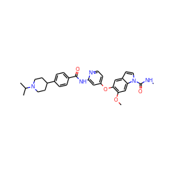 CNC(=O)n1ccc2cc(Oc3ccnc(NC(=O)c4ccc(C5CCN(C(C)C)CC5)cc4)c3)c(OC)cc21 ZINC000169711542