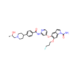 CNC(=O)n1ccc2cc(Oc3ccnc(NC(=O)c4ccc(C5CCN(C[C@H](C)O)CC5)cc4)c3)c(OCCCF)cc21 ZINC000169711567