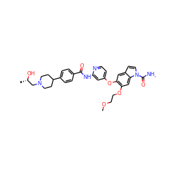 CNC(=O)n1ccc2cc(Oc3ccnc(NC(=O)c4ccc(C5CCN(C[C@H](C)O)CC5)cc4)c3)c(OCCOC)cc21 ZINC000169711583