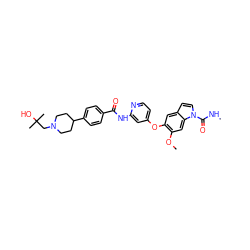 CNC(=O)n1ccc2cc(Oc3ccnc(NC(=O)c4ccc(C5CCN(CC(C)(C)O)CC5)cc4)c3)c(OC)cc21 ZINC000169711541