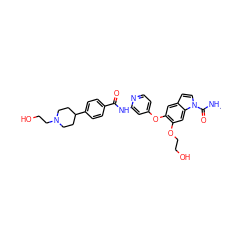 CNC(=O)n1ccc2cc(Oc3ccnc(NC(=O)c4ccc(C5CCN(CCO)CC5)cc4)c3)c(OCCO)cc21 ZINC000223039546