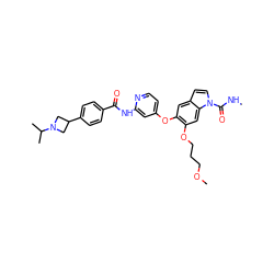 CNC(=O)n1ccc2cc(Oc3ccnc(NC(=O)c4ccc(C5CN(C(C)C)C5)cc4)c3)c(OCCCOC)cc21 ZINC000169711613