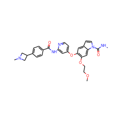 CNC(=O)n1ccc2cc(Oc3ccnc(NC(=O)c4ccc(C5CN(C)C5)cc4)c3)c(OCCOC)cc21 ZINC000169711579