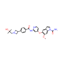 CNC(=O)n1ccc2cc(Oc3ccnc(NC(=O)c4ccc(C5CN(CC(C)(C)O)C5)cc4)c3)c(OC)cc21 ZINC000169711545