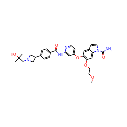 CNC(=O)n1ccc2cc(Oc3ccnc(NC(=O)c4ccc(C5CN(CC(C)(C)O)C5)cc4)c3)c(OCCOC)cc21 ZINC000169711571