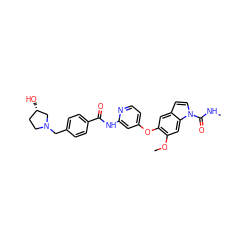 CNC(=O)n1ccc2cc(Oc3ccnc(NC(=O)c4ccc(CN5CC[C@H](O)C5)cc4)c3)c(OC)cc21 ZINC000169711538