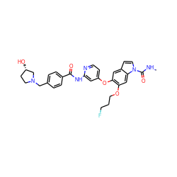 CNC(=O)n1ccc2cc(Oc3ccnc(NC(=O)c4ccc(CN5CC[C@H](O)C5)cc4)c3)c(OCCCF)cc21 ZINC000169711563