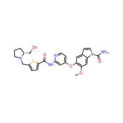 CNC(=O)n1ccc2cc(Oc3ccnc(NC(=O)c4ccc(CN5CCC[C@@H]5CO)s4)c3)c(OC)cc21 ZINC000169711525