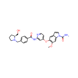 CNC(=O)n1ccc2cc(Oc3ccnc(NC(=O)c4ccc(CN5CCC[C@H]5CO)cc4)c3)c(OC)cc21 ZINC000169711537