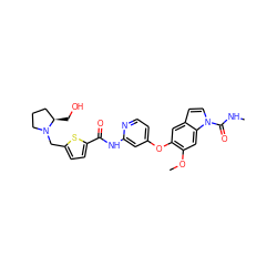 CNC(=O)n1ccc2cc(Oc3ccnc(NC(=O)c4ccc(CN5CCC[C@H]5CO)s4)c3)c(OC)cc21 ZINC000169711526