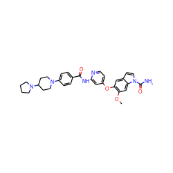 CNC(=O)n1ccc2cc(Oc3ccnc(NC(=O)c4ccc(N5CCC(N6CCCC6)CC5)cc4)c3)c(OC)cc21 ZINC000169711498