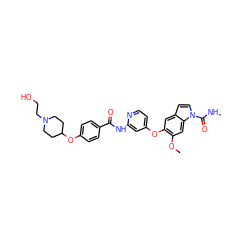 CNC(=O)n1ccc2cc(Oc3ccnc(NC(=O)c4ccc(OC5CCN(CCO)CC5)cc4)c3)c(OC)cc21 ZINC000169711504