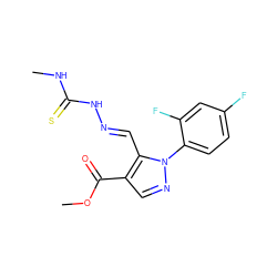 CNC(=S)N/N=C/c1c(C(=O)OC)cnn1-c1ccc(F)cc1F ZINC000013657216