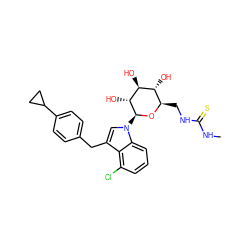 CNC(=S)NC[C@H]1O[C@@H](n2cc(Cc3ccc(C4CC4)cc3)c3c(Cl)cccc32)[C@H](O)[C@@H](O)[C@@H]1O ZINC000219003774