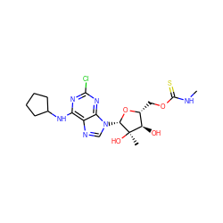 CNC(=S)OC[C@H]1O[C@@H](n2cnc3c(NC4CCCC4)nc(Cl)nc32)[C@](C)(O)[C@@H]1O ZINC000029040291