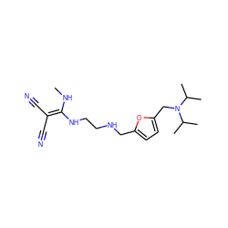 CNC(NCCNCc1ccc(CN(C(C)C)C(C)C)o1)=C(C#N)C#N ZINC000002010396