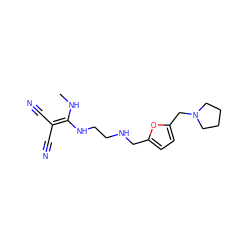 CNC(NCCNCc1ccc(CN2CCCC2)o1)=C(C#N)C#N ZINC000002010397