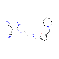 CNC(NCCNCc1ccc(CN2CCCCC2)o1)=C(C#N)C#N ZINC000002010399