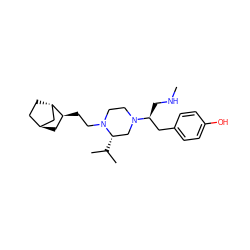 CNC[C@@H](Cc1ccc(O)cc1)N1CCN(CC[C@H]2C[C@H]3CC[C@H]2C3)[C@@H](C(C)C)C1 ZINC000253677476