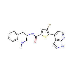 CNC[C@@H](Cc1ccccc1)NC(=O)c1cc(Br)c(-c2ccnc3[nH]ccc23)s1 ZINC000040394472