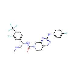 CNC[C@@H](NC(=O)N1CCc2cnc(Nc3ccc(F)cc3)nc2C1)c1ccc(C(F)(F)F)c(F)c1 ZINC001772650495