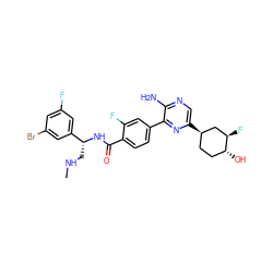 CNC[C@@H](NC(=O)c1ccc(-c2nc([C@@H]3CC[C@@H](O)[C@H](F)C3)cnc2N)cc1F)c1cc(F)cc(Br)c1 ZINC001772651783