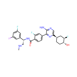 CNC[C@@H](NC(=O)c1ccc(-c2nc([C@@H]3CC[C@@H](O)[C@H](F)C3)cnc2N)cc1F)c1cc(F)cc(I)c1 ZINC001772637724