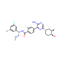 CNC[C@@H](NC(=O)c1ccc(-c2nc([C@H]3CC[C@H](O)[C@H](F)C3)cnc2N)cc1F)c1cc(F)cc(Br)c1 ZINC001772603862