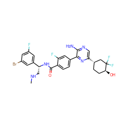 CNC[C@@H](NC(=O)c1ccc(-c2nc([C@H]3CC[C@H](O)C(F)(F)C3)cnc2N)cc1F)c1cc(F)cc(Br)c1 ZINC001772575928