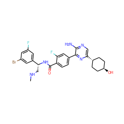 CNC[C@@H](NC(=O)c1ccc(-c2nc([C@H]3CC[C@H](O)CC3)cnc2N)cc1F)c1cc(F)cc(Br)c1 ZINC001772654934