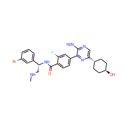 CNC[C@@H](NC(=O)c1ccc(-c2nc([C@H]3CC[C@H](O)CC3)cnc2N)cc1F)c1cccc(Br)c1 ZINC001772593270