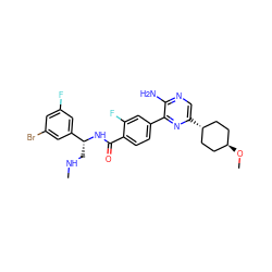 CNC[C@@H](NC(=O)c1ccc(-c2nc([C@H]3CC[C@H](OC)CC3)cnc2N)cc1F)c1cc(F)cc(Br)c1 ZINC001772570579