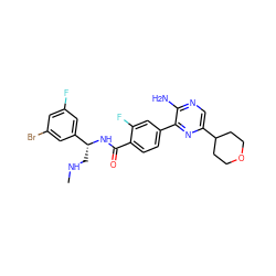 CNC[C@@H](NC(=O)c1ccc(-c2nc(C3CCOCC3)cnc2N)cc1F)c1cc(F)cc(Br)c1 ZINC001772651669