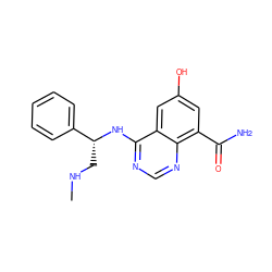 CNC[C@@H](Nc1ncnc2c(C(N)=O)cc(O)cc12)c1ccccc1 ZINC000114344234