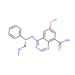 CNC[C@@H](Nc1ncnc2c(C(N)=O)cc(OC)cc12)c1ccccc1 ZINC000114344264