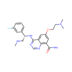 CNC[C@@H](Nc1ncnc2c(C(N)=O)cc(OCCN(C)C)cc12)c1cccc(F)c1 ZINC000166957467