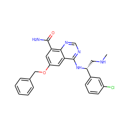 CNC[C@@H](Nc1ncnc2c(C(N)=O)cc(OCc3ccccc3)cc12)c1cccc(Cl)c1 ZINC000114342562