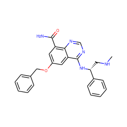 CNC[C@@H](Nc1ncnc2c(C(N)=O)cc(OCc3ccccc3)cc12)c1ccccc1 ZINC000114345288