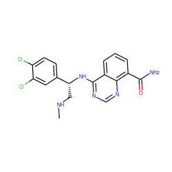 CNC[C@@H](Nc1ncnc2c(C(N)=O)cccc12)c1ccc(Cl)c(Cl)c1 ZINC000114347487