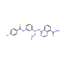 CNC[C@@H](Nc1ncnc2c(C(N)=O)cccc12)c1cccc(NC(=O)c2ccc(Br)cc2)c1 ZINC000114349435