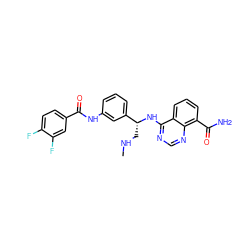 CNC[C@@H](Nc1ncnc2c(C(N)=O)cccc12)c1cccc(NC(=O)c2ccc(F)c(F)c2)c1 ZINC000114347017