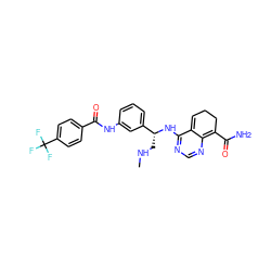 CNC[C@@H](Nc1ncnc2c1=CCCC=2C(N)=O)c1cccc(NC(=O)c2ccc(C(F)(F)F)cc2)c1 ZINC000166934620