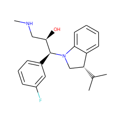 CNC[C@@H](O)[C@H](c1cccc(F)c1)N1C[C@@H](C(C)C)c2ccccc21 ZINC000045391735