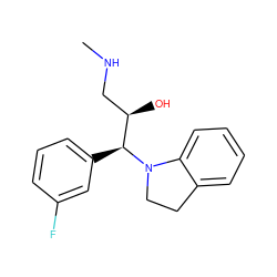 CNC[C@@H](O)[C@H](c1cccc(F)c1)N1CCc2ccccc21 ZINC000013985202
