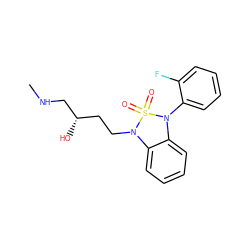 CNC[C@@H](O)CCN1c2ccccc2N(c2ccccc2F)S1(=O)=O ZINC000049034914