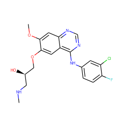 CNC[C@@H](O)COc1cc2c(Nc3ccc(F)c(Cl)c3)ncnc2cc1OC ZINC000029556063