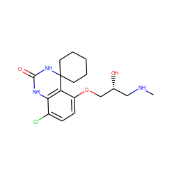 CNC[C@@H](O)COc1ccc(Cl)c2c1C1(CCCCC1)NC(=O)N2 ZINC000028374288