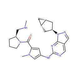 CNC[C@@H]1CCCN1C(=O)c1cc(Nc2ncc3cnn([C@H]4C[C@@H]5C[C@@H]5C4)c3n2)cn1C ZINC000101500478