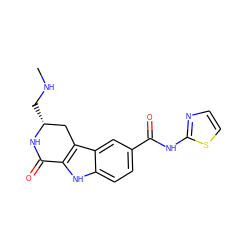 CNC[C@@H]1Cc2c([nH]c3ccc(C(=O)Nc4nccs4)cc23)C(=O)N1 ZINC000029125391